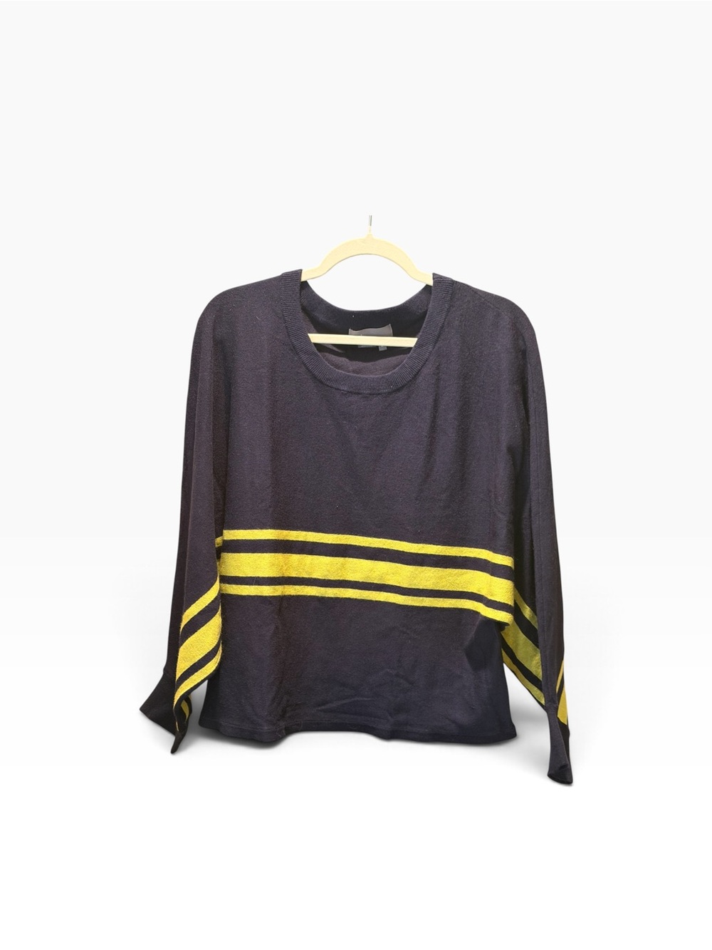 Anthropologie Reid Striped Batwing Sweatshirt Navy Blue Yellow Size XL
